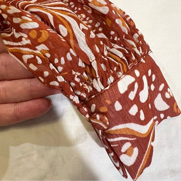 Anthropologie Sheer Printed Peasant Blouse Orange Cream XXS - Picture 11 of 15